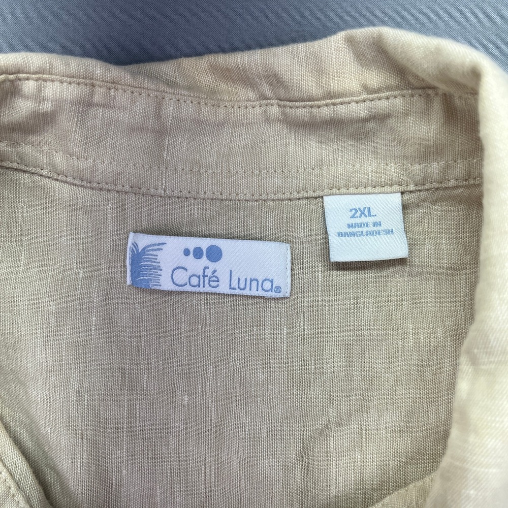 Cafe Luna Linen Blend Camp Shirt‎ Short Sleeve Button Up Casual Mens 2XL - Picture 2 of 8